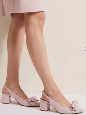 Phase Eight Slingback Bow Block heel pink balletcore - 100% suede size 38.5